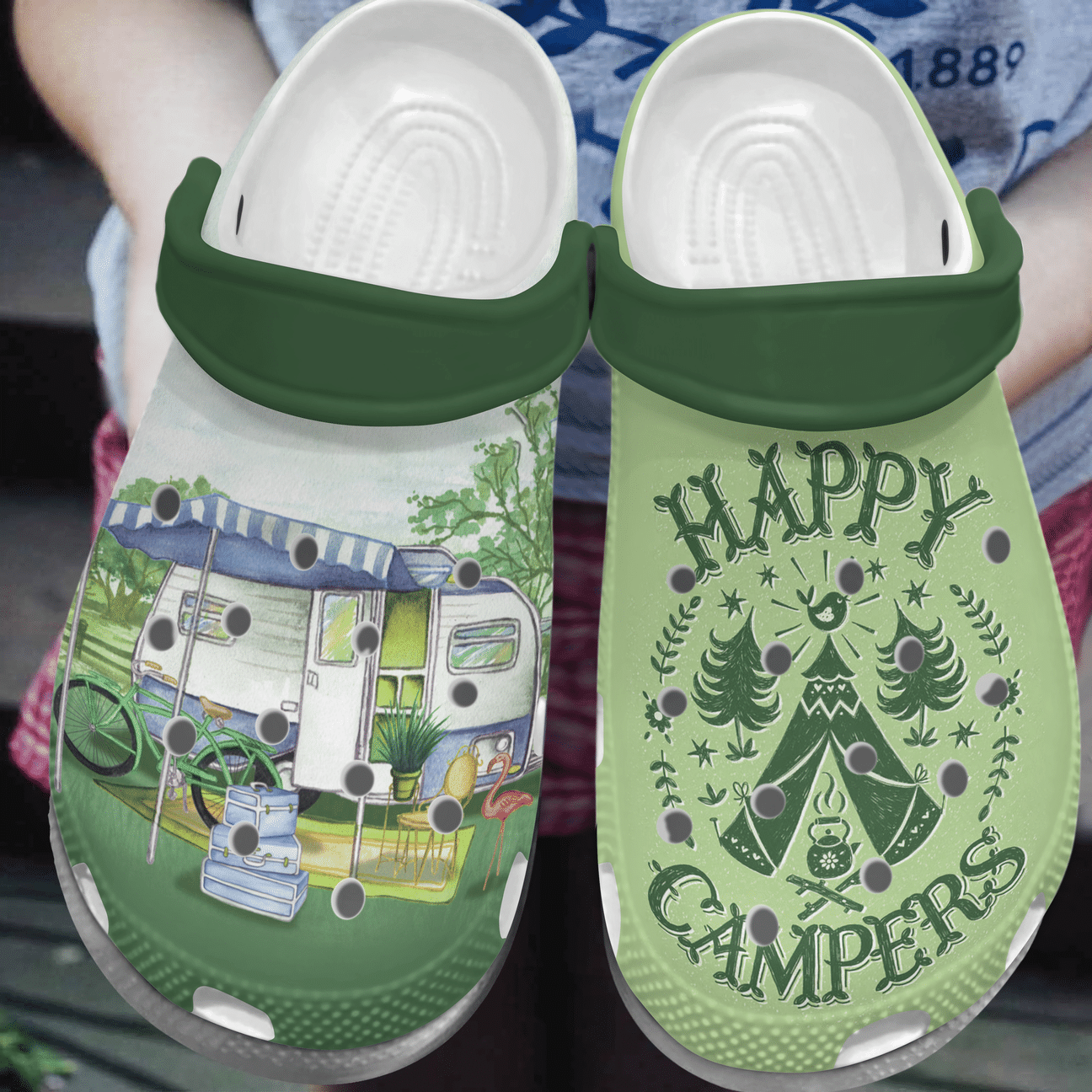 Happy Campers Personalized Clog, Custom Name, Text, Color, Number Fashion Style For Women, Men, Kid, Print 3D