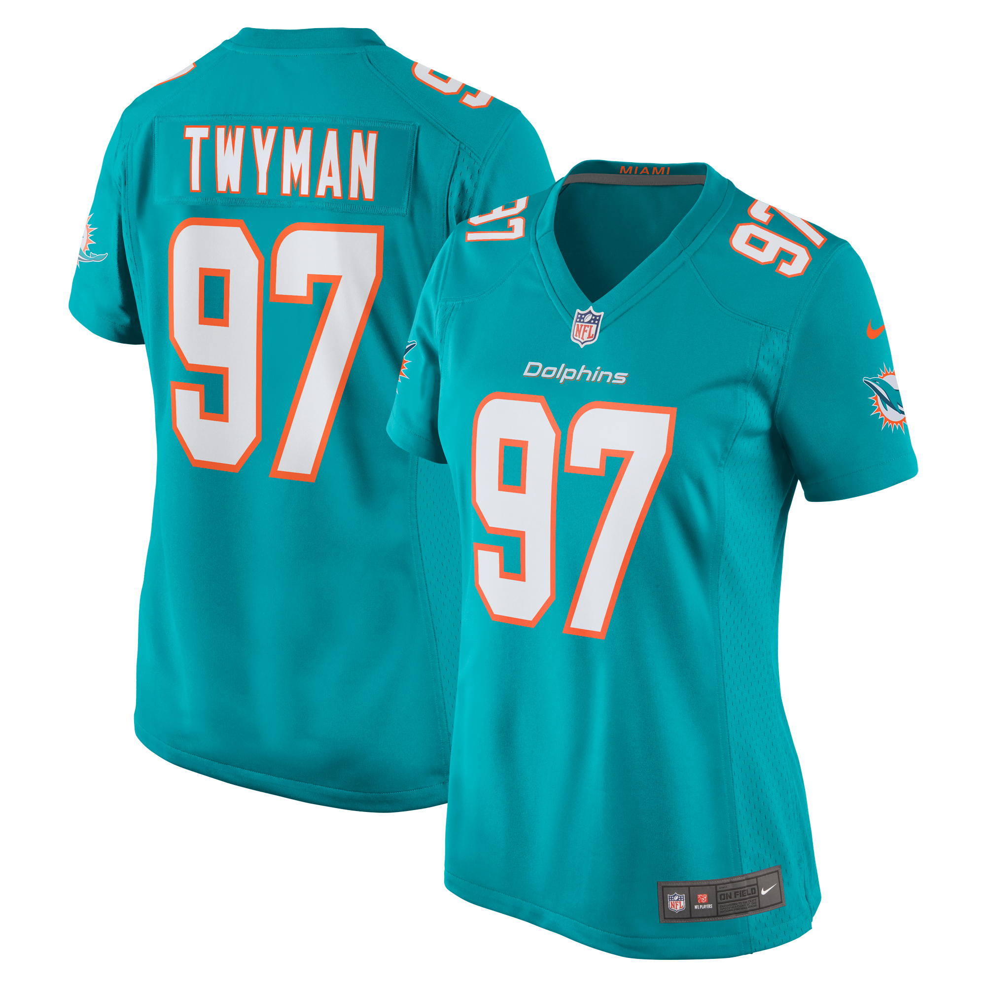 Jaylen Twyman Miami Dolphins Women's Home Game Player Jersey – Aqua