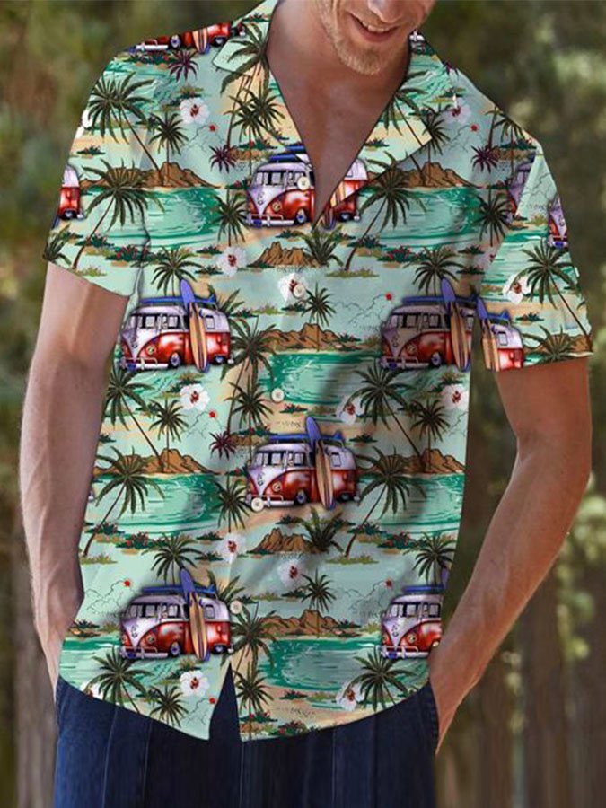 Mens Hawaii Shirt Green Natural Landscape Holiday Bus Shirts Tops Ha44107