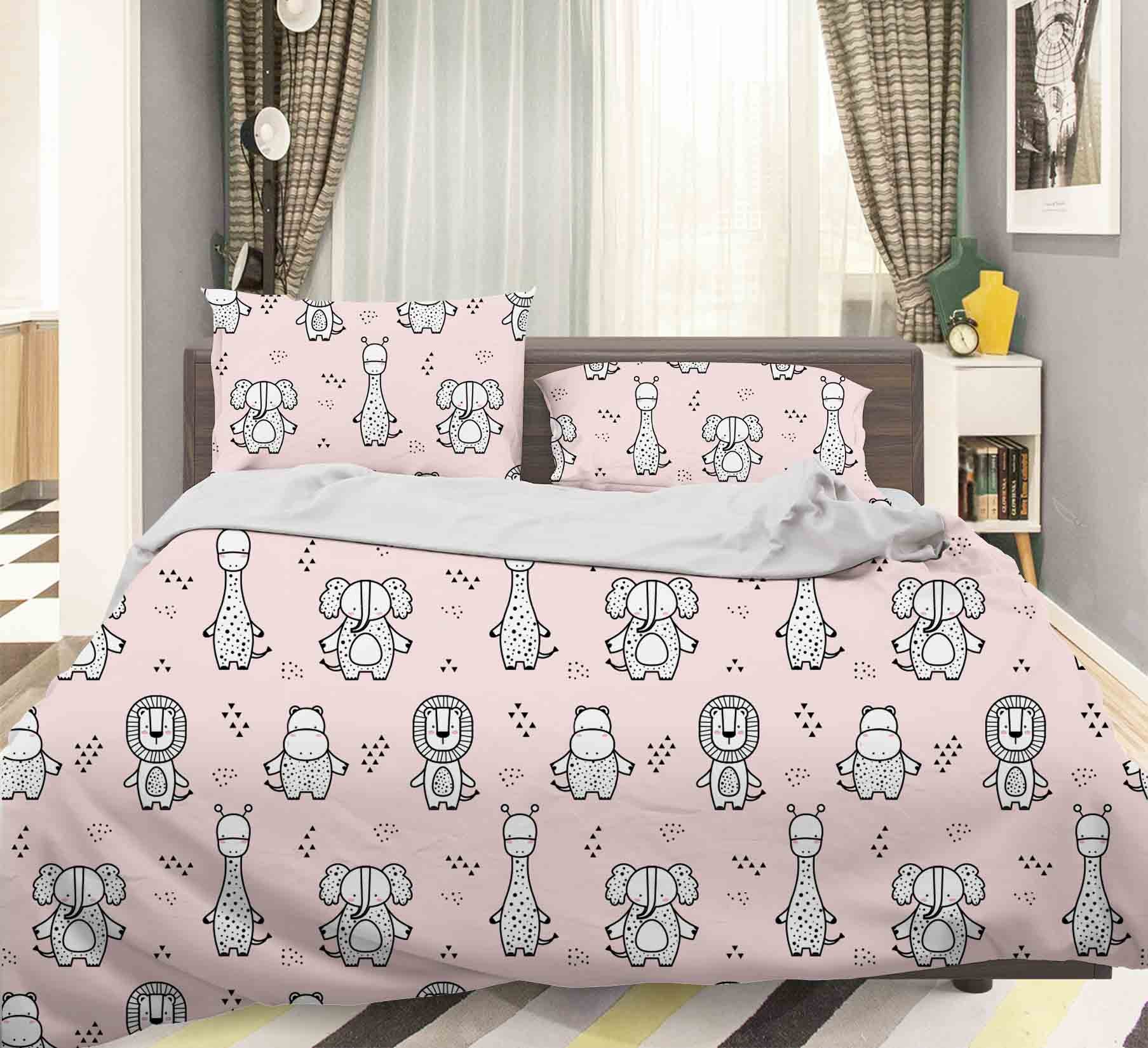 3D Cartoon Lion Giraffe Quilt Cover Set Bedding Set Pillowcases 158