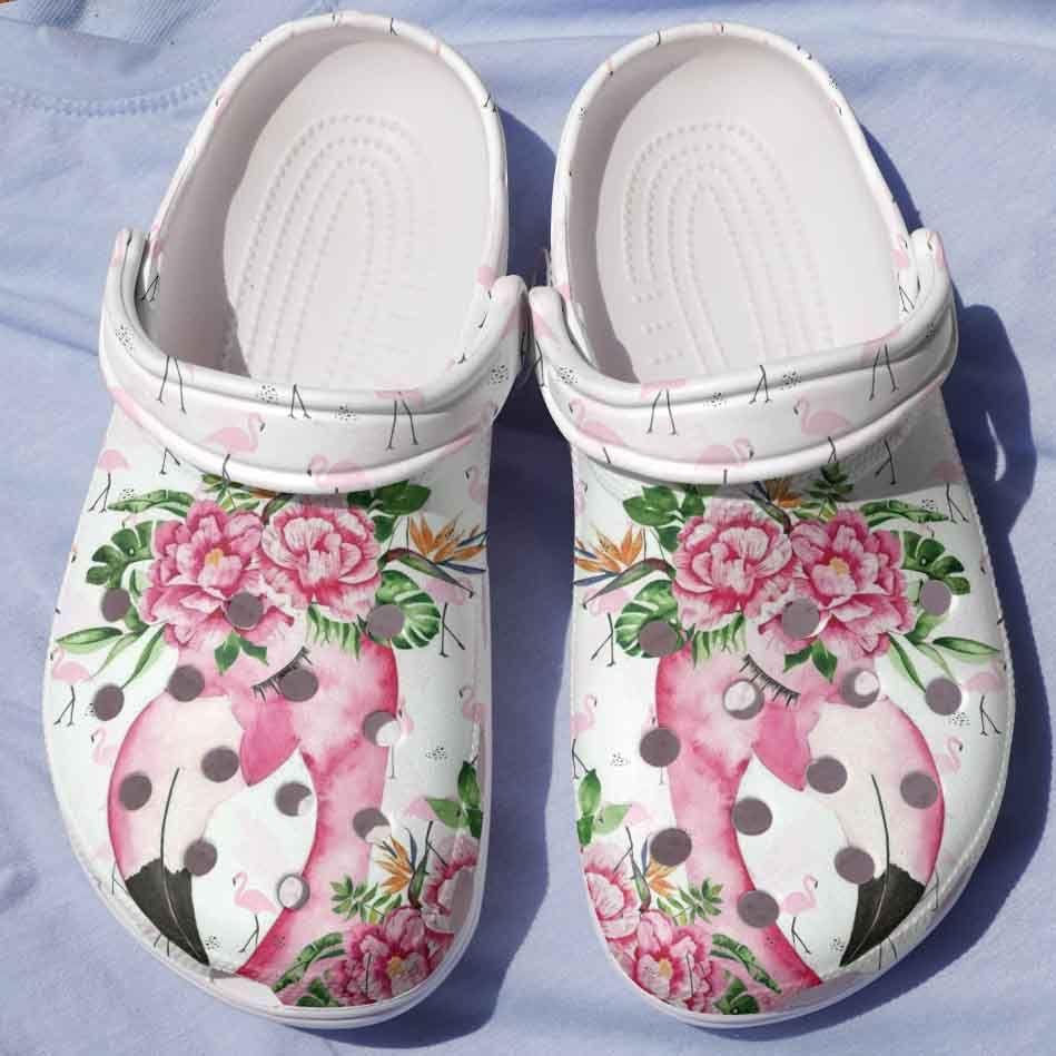 Flamingo Floral Clog Whitesole 03 Clogs Clogband Clog