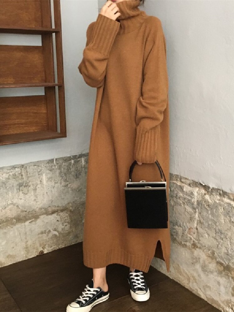 Winter Elegant Thick Warm Solid 2022 Clothing Woman Vintage Dresses Vestido Feminino Korean Autumn Sweater Dress Women Knitted alx