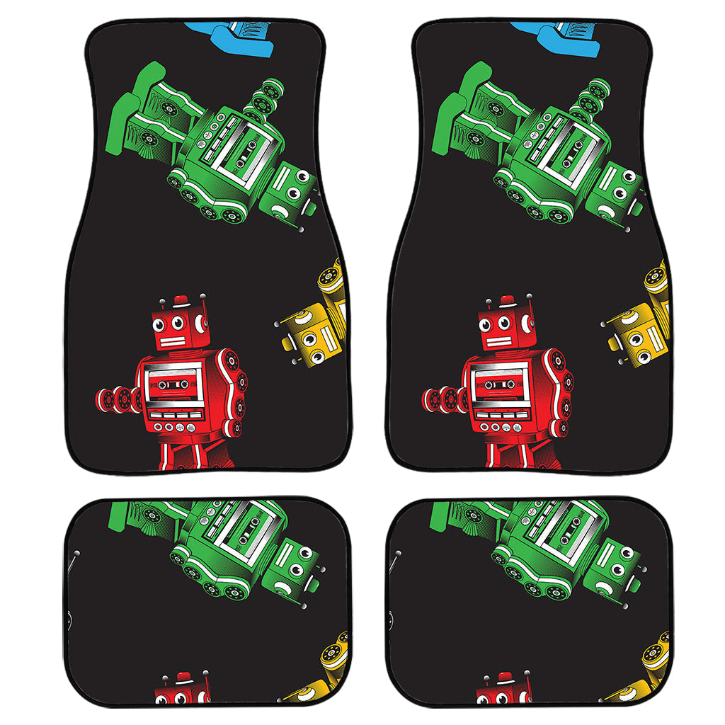 Vintage Robot Pattern Print Front And Back Car Floor Mats, Front Car Mat