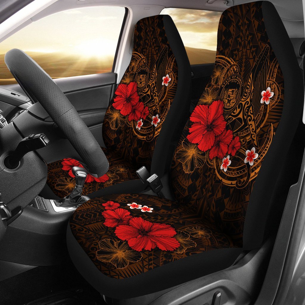 Polynesian Hawaii Car Seat Covers – Humpback Whale with Hibiscus (Golden) – BN15