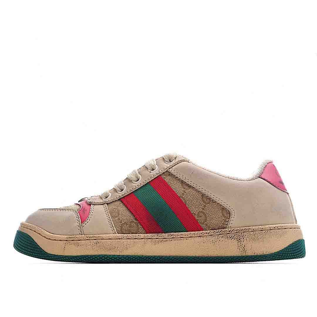 Gucci Screener Butter Leather BeigeEbony GG Shoes Sneakers SNK446718438