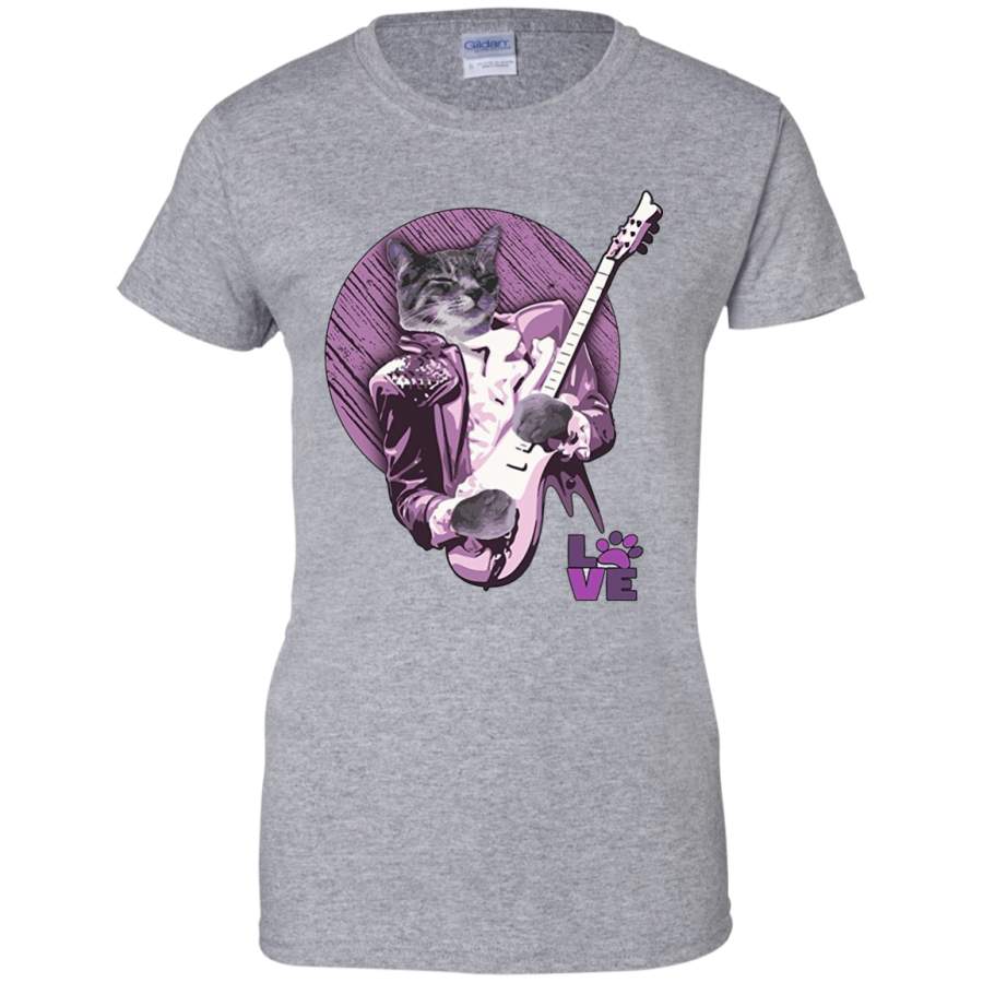 PURPLE KITTEN LOVE ROCKING GUITAR PLAYING MUSICAL CAT SHIRT Ladies