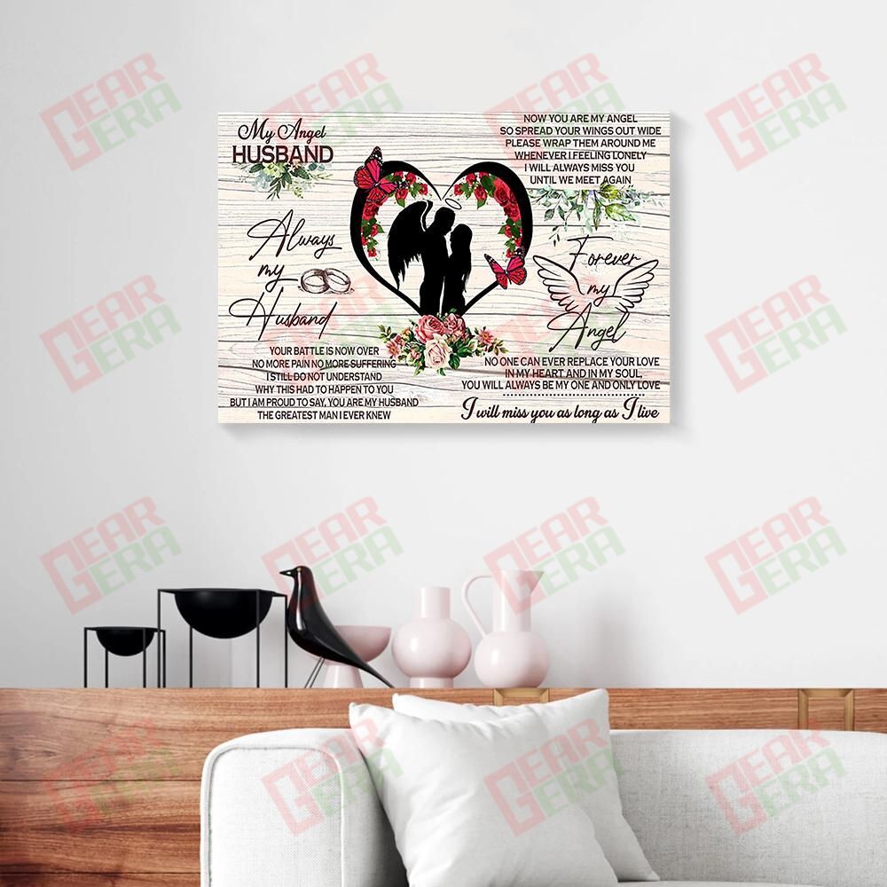 Canvas Prints Always My Husband Forever My Angel Couple Wing Butterfly Wife Canvas Beautiful Living Room Bedroom Bathroom Home Decoration