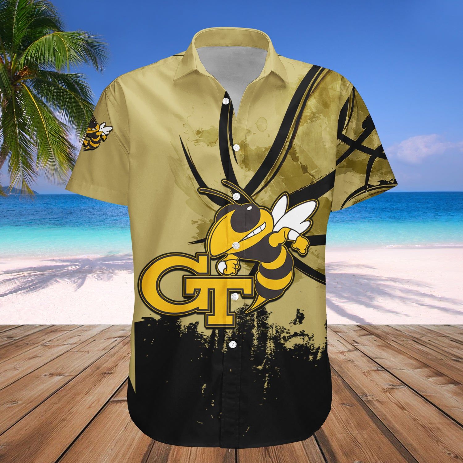 Georgia Tech Yellow Jackets Hawaii Shirt Basketball Net Grunge Pattern – NCCA