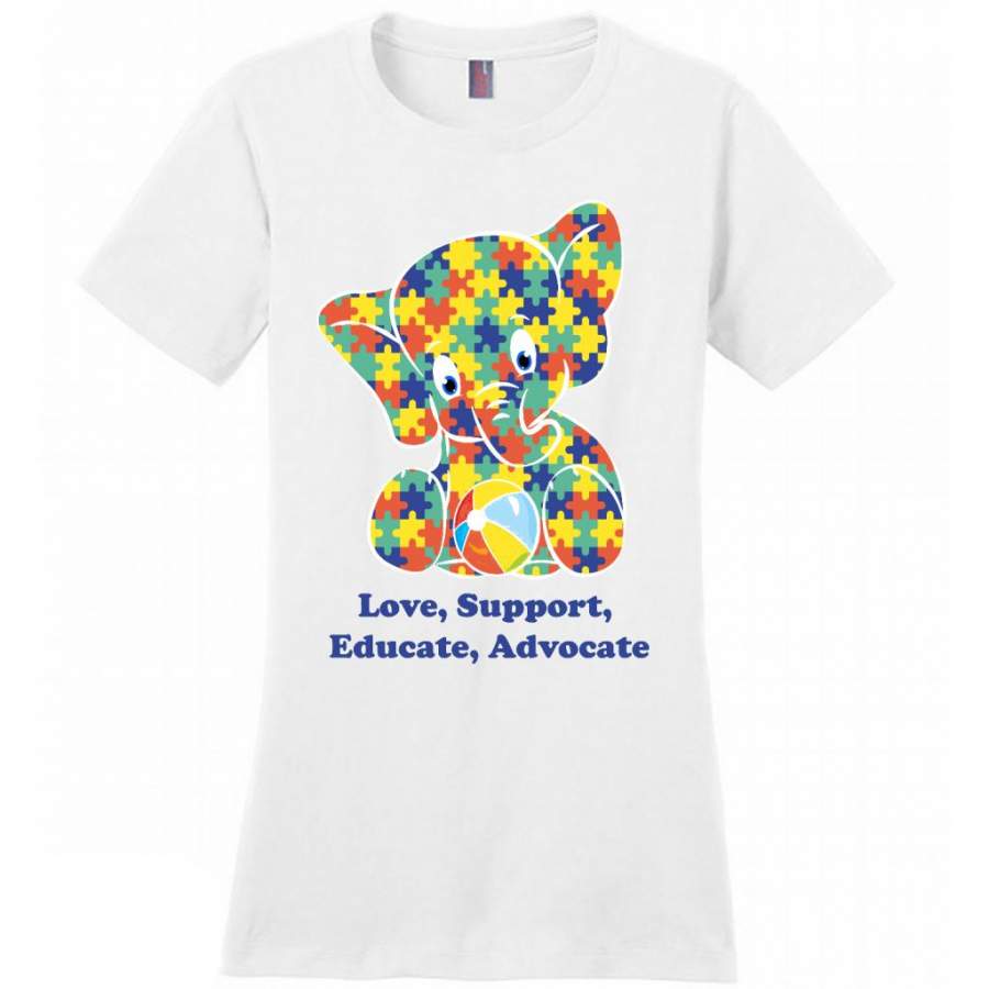 Autism Elephant Strong Love Support Educate Advocate – District Made Women Shirt