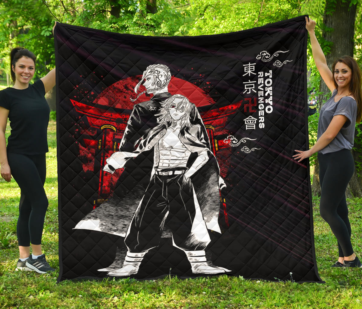 Tokyo Revengers Anime Mikey And Draken Together Black White Artwork Premium Quilt Blanket