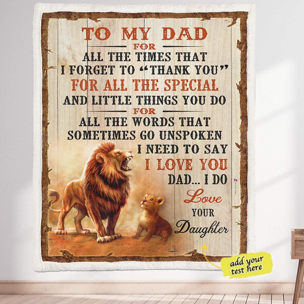 personalized custom to my dad love your daughter lion 3d custom fleece photo blanket