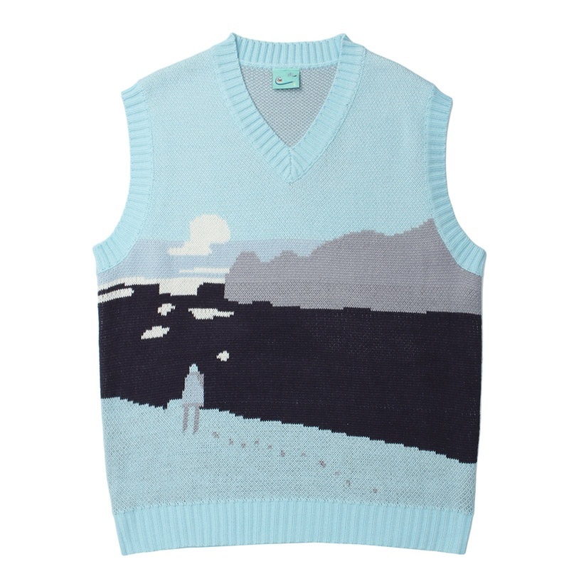 Women Blue Knitted Yellow Harajuku Sweater Vintage Oversized Brown Jumper Ugly Sleeveless Sweater Cartoon Anime Mens Clothing alx