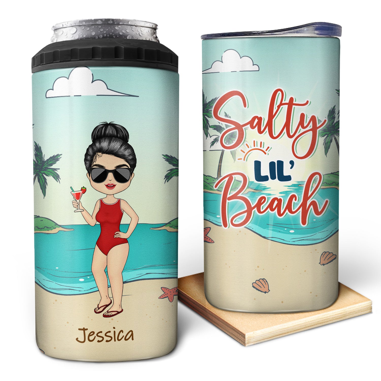 Salty Lil’ Beach – Gift For Yourself – Personalized Custom 4 In 1 Can Cooler Tumbler