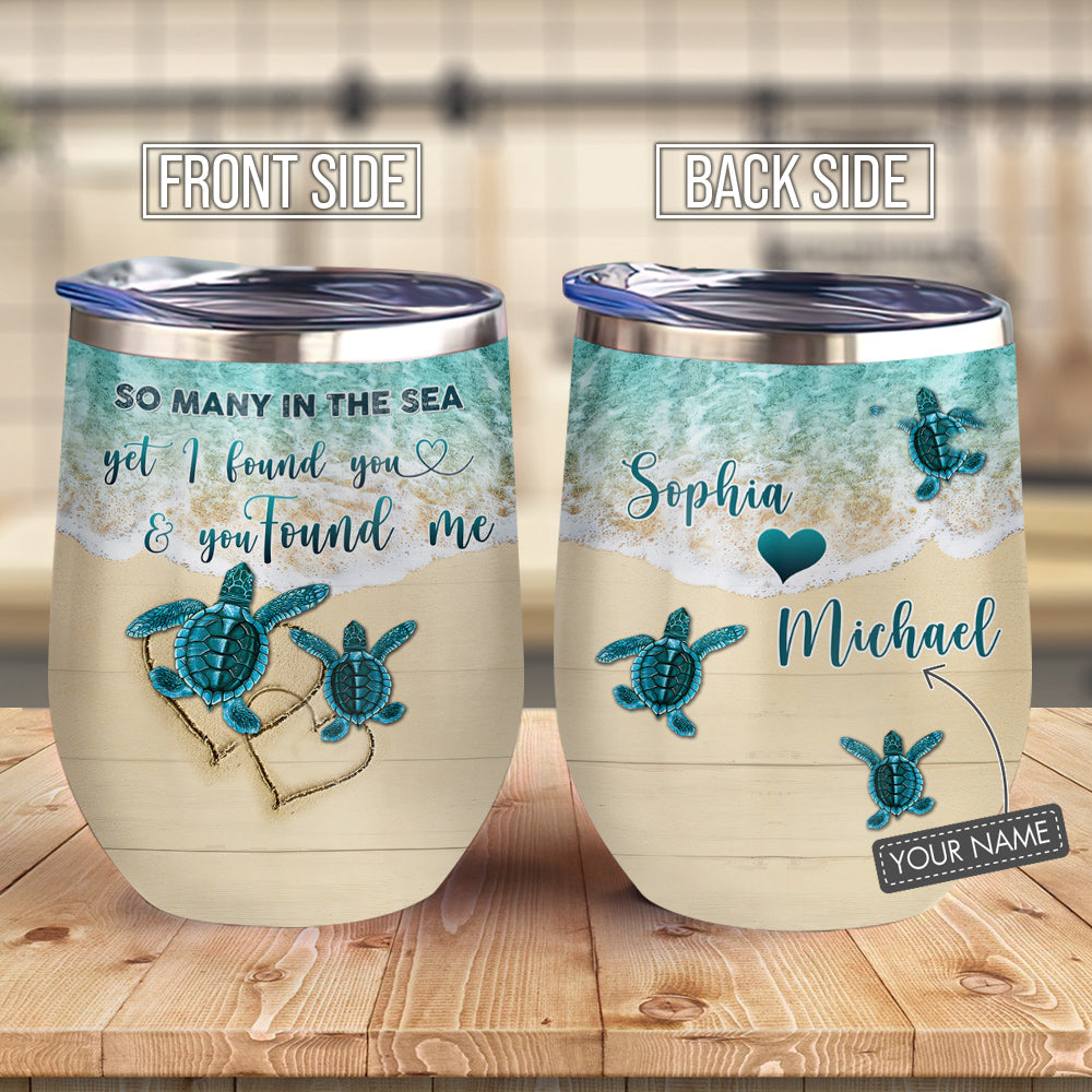 Turtle Couple In The Beach Personalized Ablz0207011Z Wine Tumbler