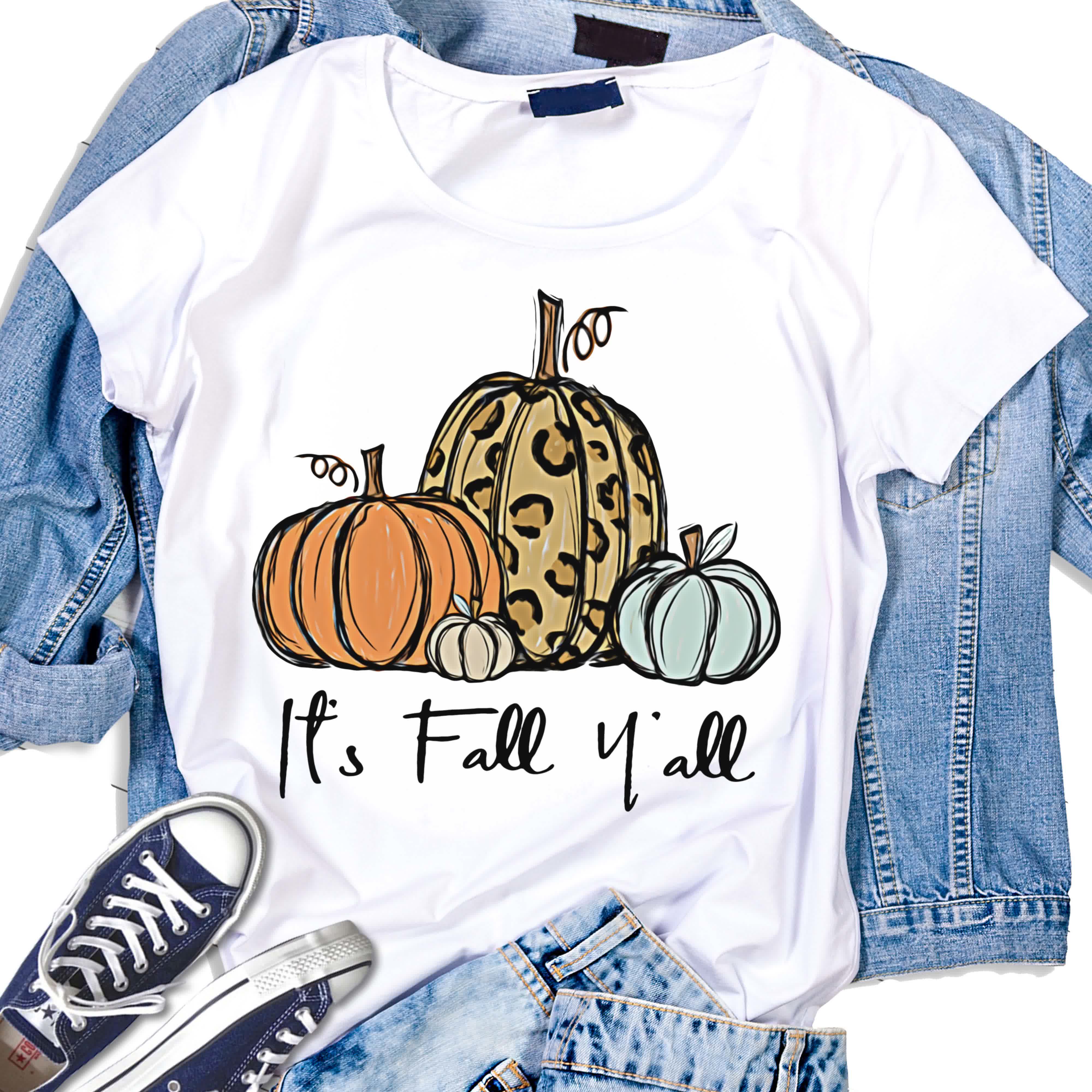 Autumn Its Fall Y’all Pumpkin Leopard Tshirt Lovely Gifts Thanksgiving