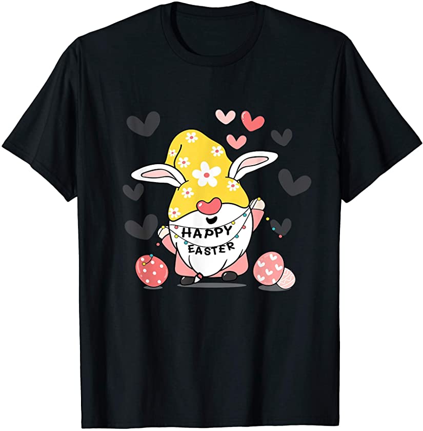 Cute Gnome Easter Bunny Ears Hearts Happy Easter Eggs T-Shirt