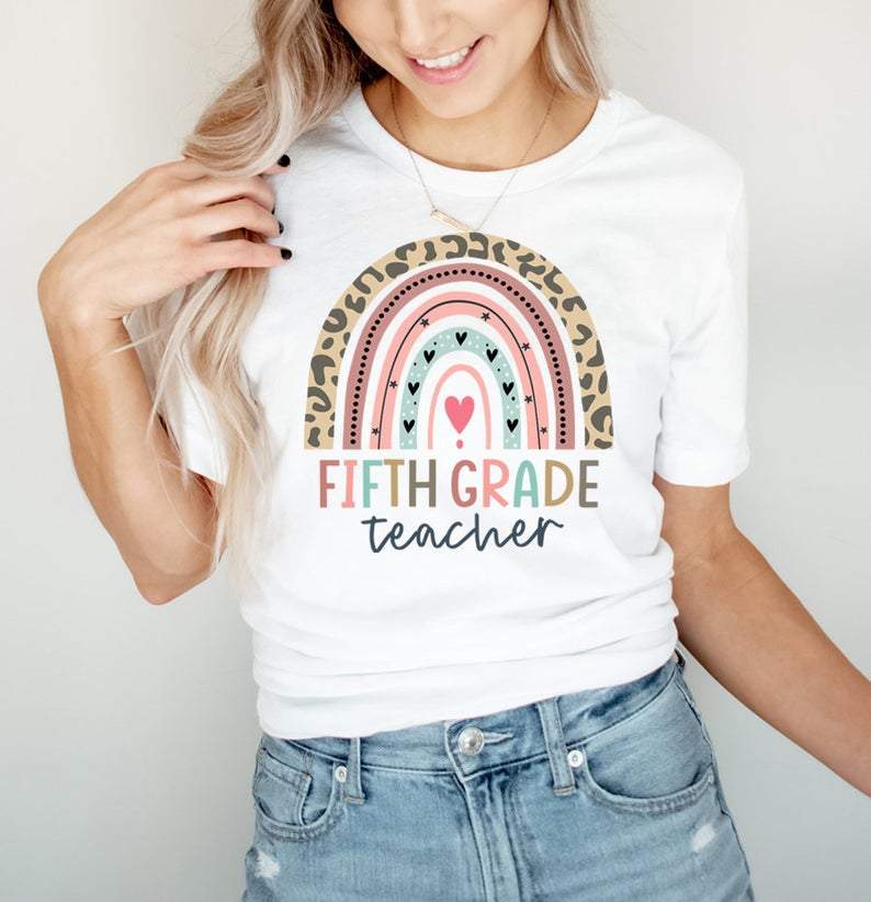 5Th Grade Teacher Shirt, 5Th Grade Teacher Shirts, 5Th Grade Shirt, Fifth Grade Teacher Shirt, Leopard Boho Rainbow 5Th Grade Shirt Gifts Hoodie All Color Size S-5Xl