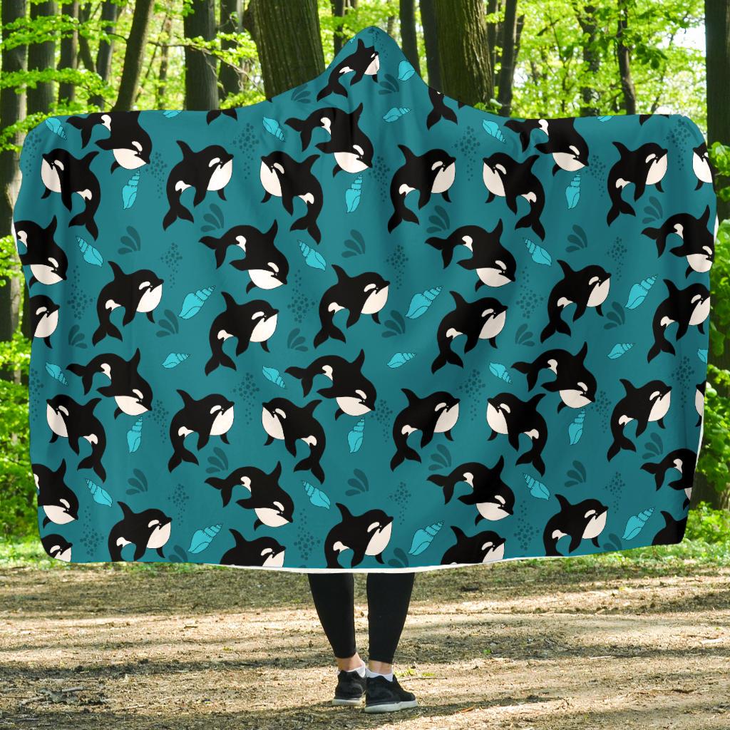 Whale Sea Design Themed Print Hooded Blanket