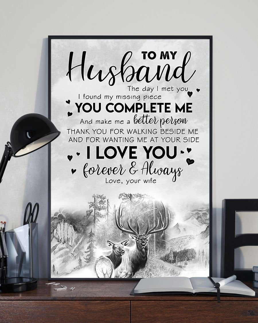 To My Husband Love You Forever & Always, Deer Couple Portrait Poster And Canvas Gift For Husband For Valentine’S Day Home Decor Wall Art Visual Art