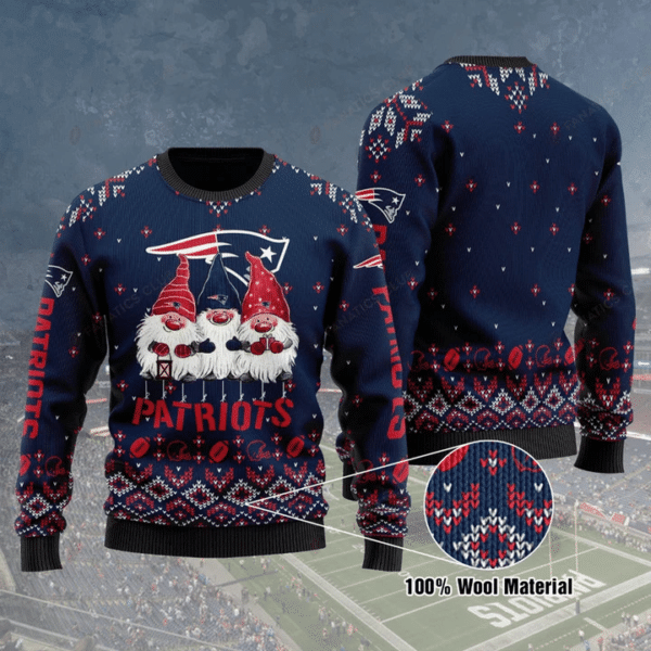 New England Patriots Gnome Knitting Pattern 3D Print Christmas Wool Sweater TN041134