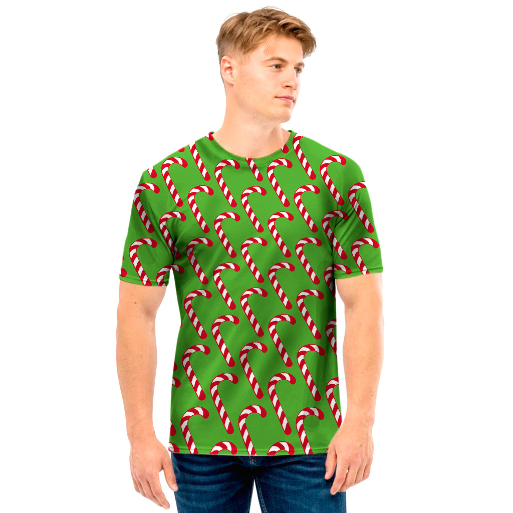 Merry Christmas Candy Cane Pattern Print Men’S T-Shirt