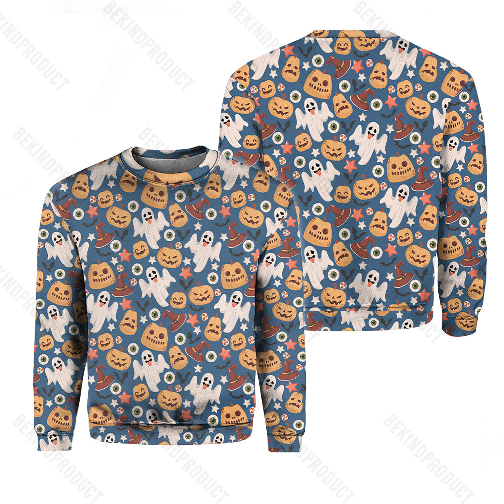 Retro Ghost Witch And Pumpkin Halloween Crewneck Sweatshirt All Over Print Sweatshirt For Women Sweatshirt For Men Swn1181