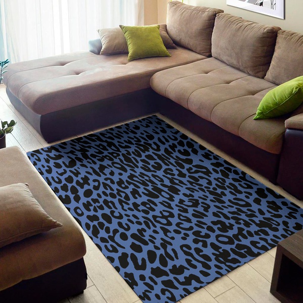 Blue Leopard Print Area Rug