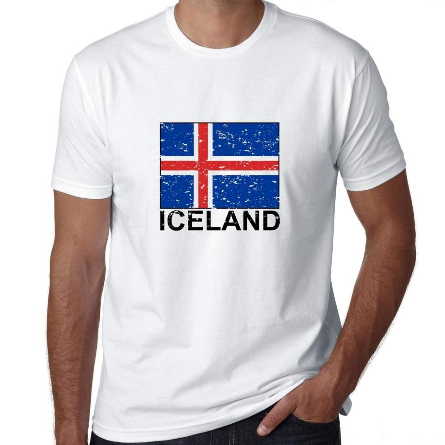 2018 Men’s O Neck Short Sleeve Cotton T Shirt Hip Hop Fashion Cool Black TopsIceland Flag – Special Vintage Edition Men’s T-Shirt