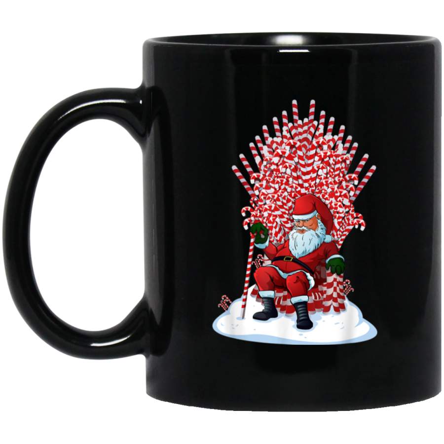 Santa On Candy Cane Throne Funny Christmas Black Mug