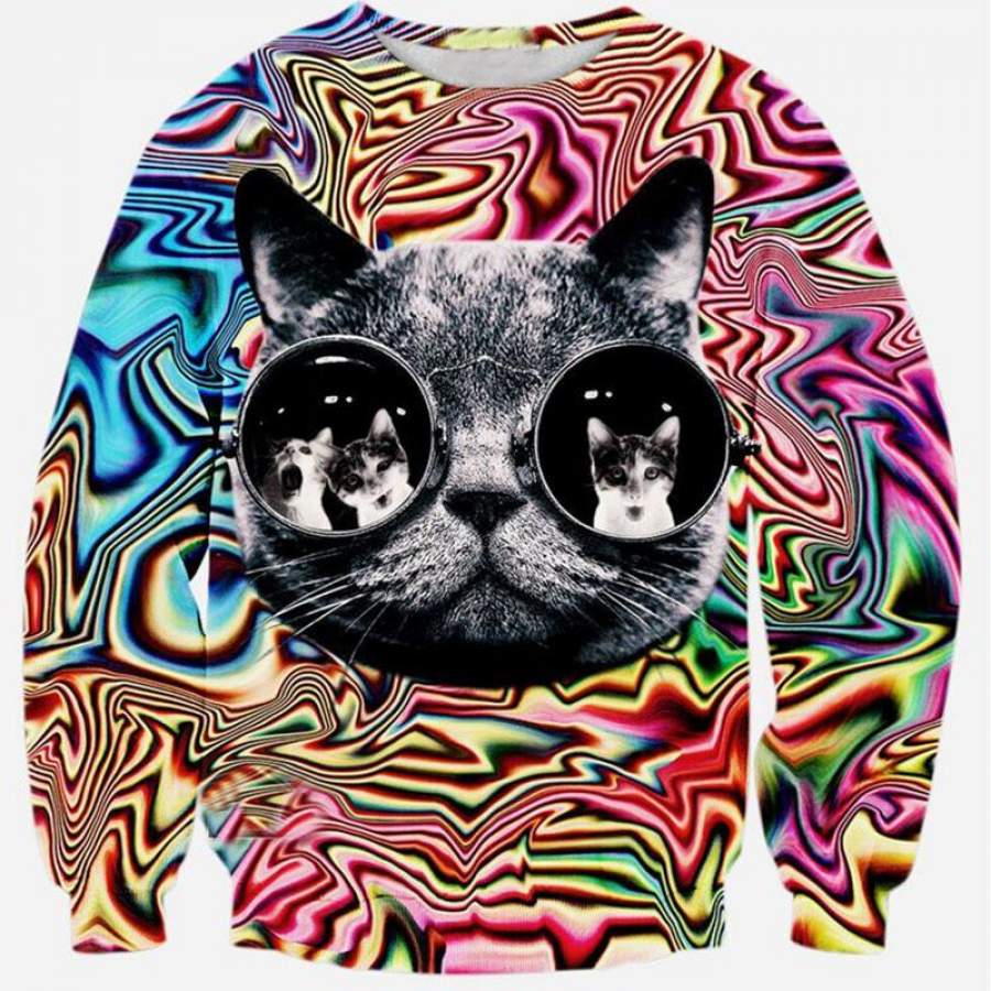 Trippy Kitten Crew Neck Sweatshirt Men & Women Harajuku Style All Over Print Sweater