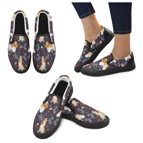 American Cocker Spaniel Flower Black Women’s Slip-on Canvas Shoes