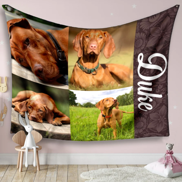 Personalized Puppy Portrait Dog Photo Name Pet Lover Gift Fleece Blanket With Dog