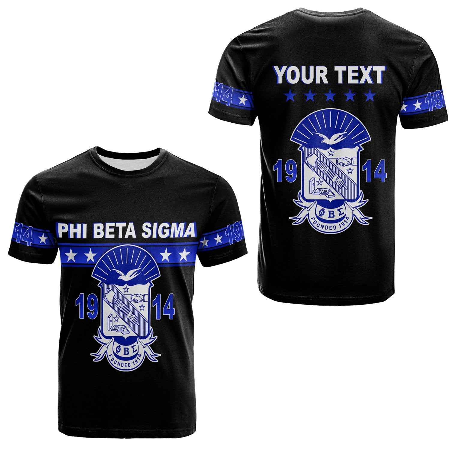 (Custom Personalised) Phi Beta Sigma T-Shirt Blue Phi Version Black Lt13