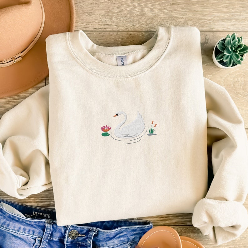 Swan Embroidered Sweatshirt 2D Crewneck Sweatshirt All Over Print Sweatshirt For Women Sweatshirt For Men Sws4350