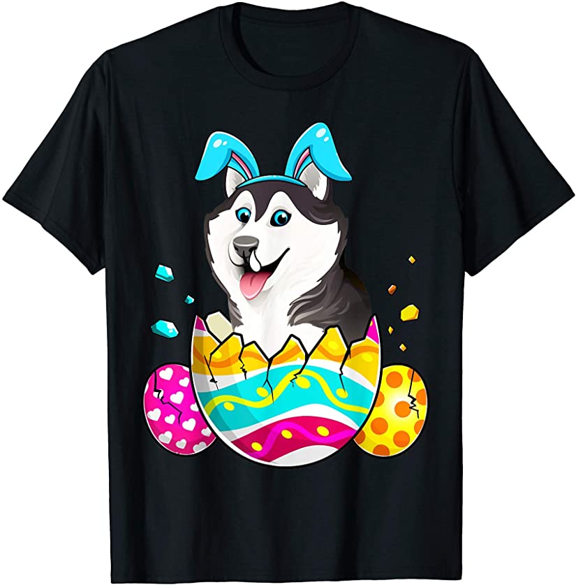 Siberian Husky Bunny Ears Eggs Easter Gift Mens Womens Kids T-Shirt