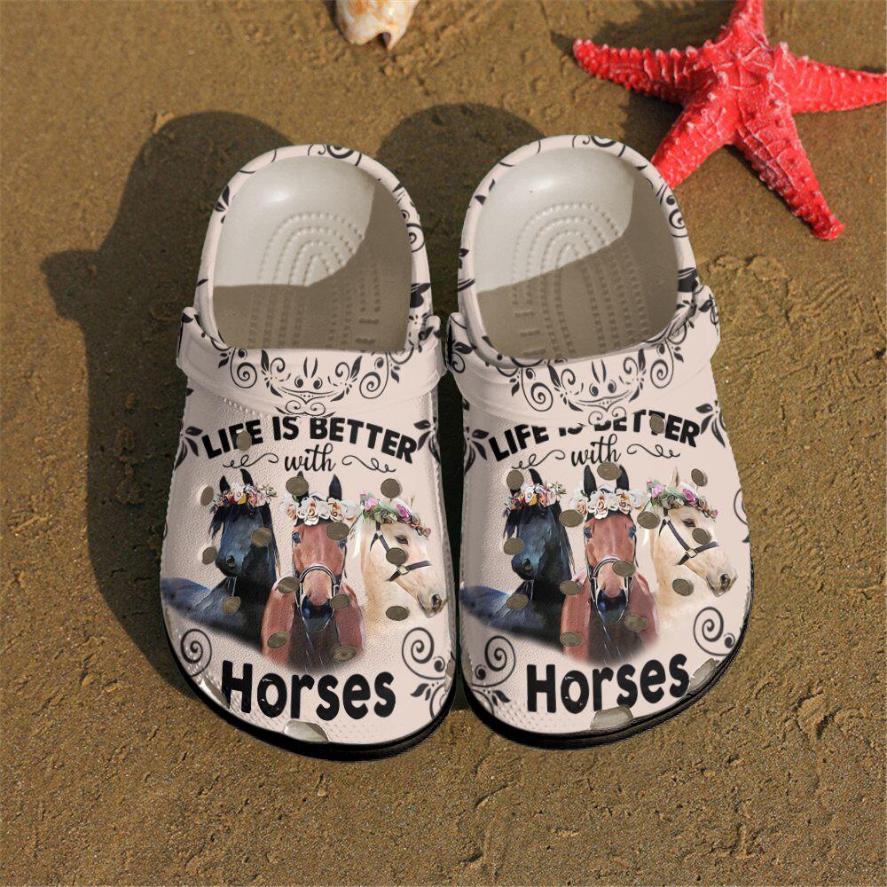 Horse Personalized Clog, Custom Name, Text, Color, Number Fashion Style For Women, Men, Kid, Print 3D Life Is Better With Horses