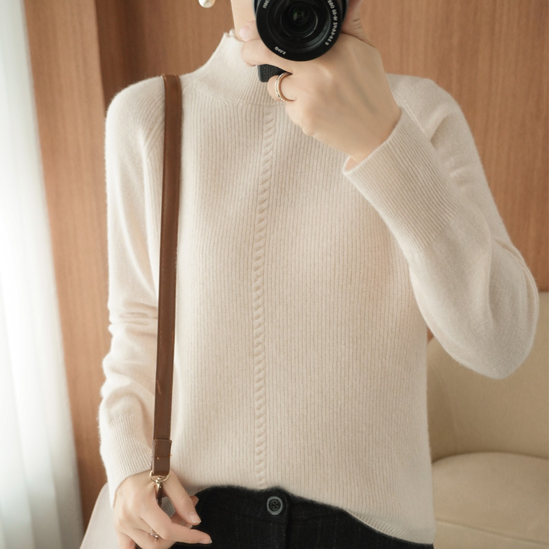 Autumn Cashmere Sweater Women Mock Neck Winter Solid Color Jumper Pullover Women Knitted Sweater Soft Casual Bottoming Top 17807 alx