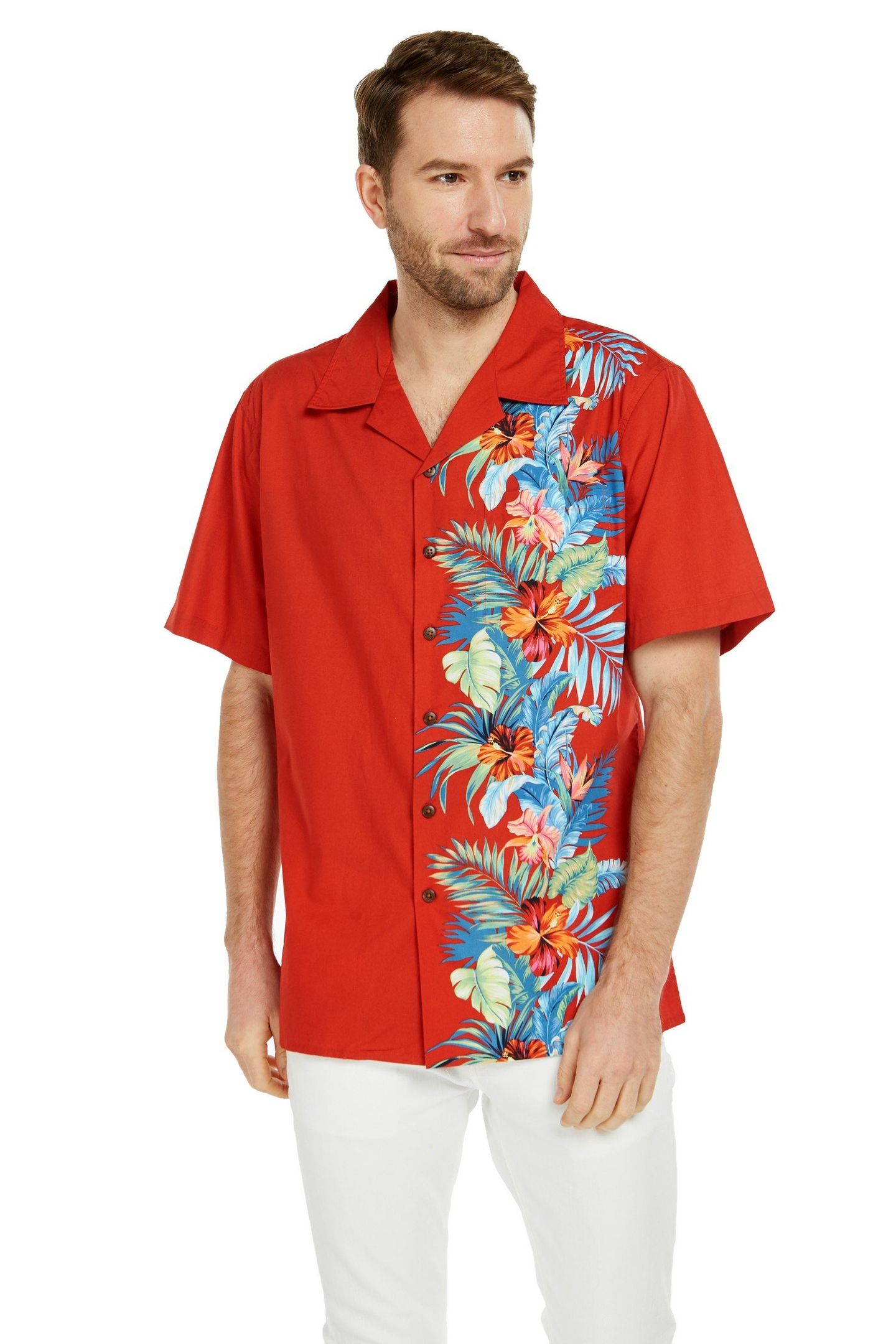 Hawaii Aloha Premium Cotton Shirt Orchid Paradise In Red Ha100651