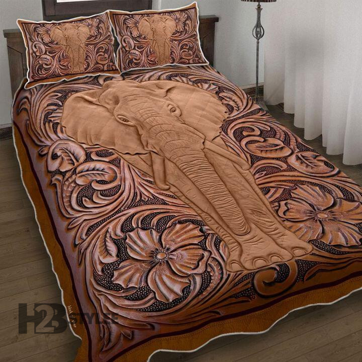 Elephant Wood Sculpture Quilt Bedding Set