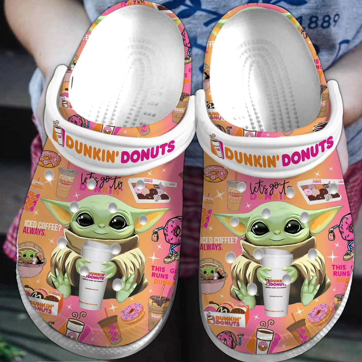 Premium Dunkin’ Donuts Baby Yoda Crocs Crocband Clogs Shoes Comfortable For Men Women and Kids