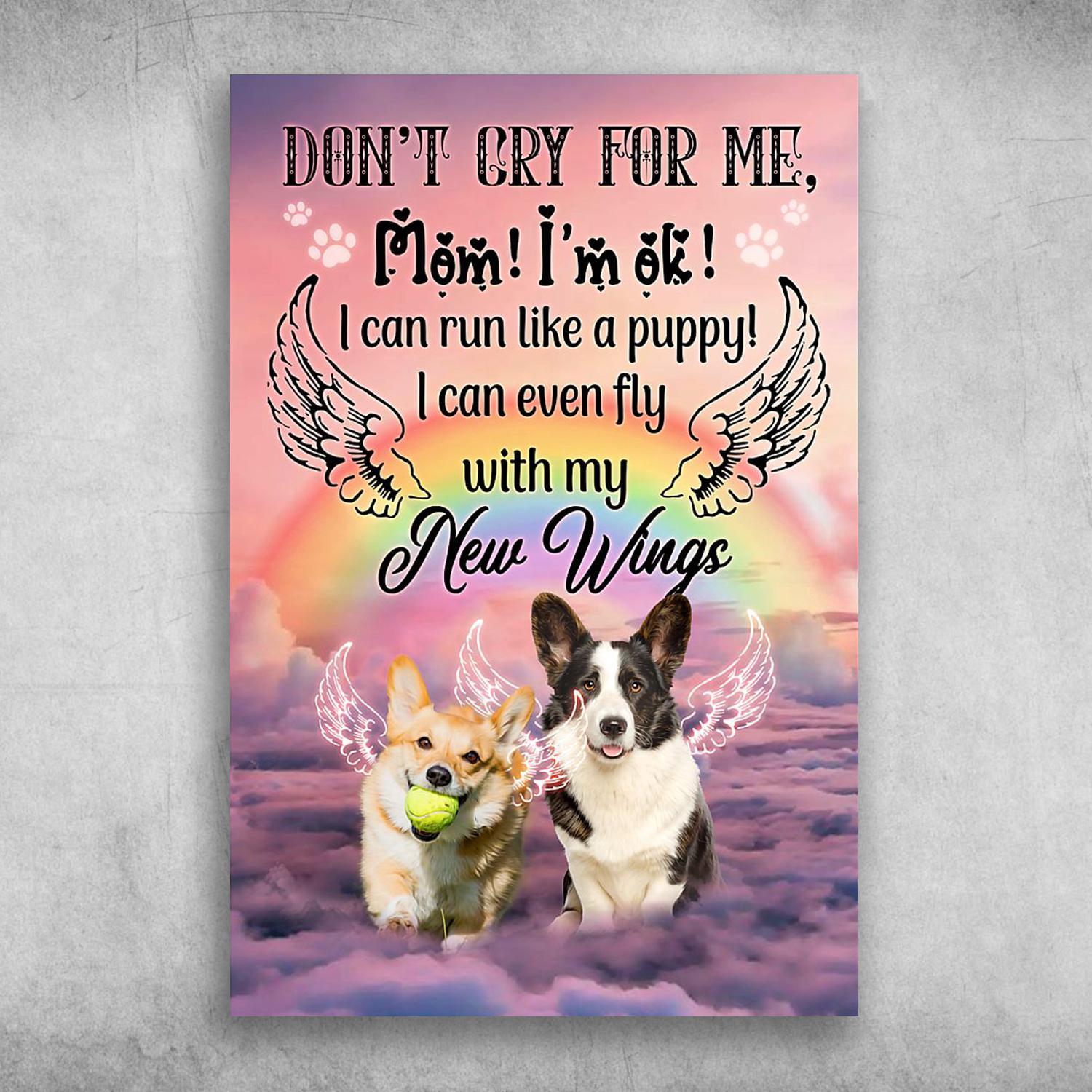 Angel Dogs Don’t Cry For Me Mom I’m Ok I Can Run Like A Puppy I Can Even Fly With My New Wings Poster Print Wall Art Pet Memorial Gift Canvas Wall Decor