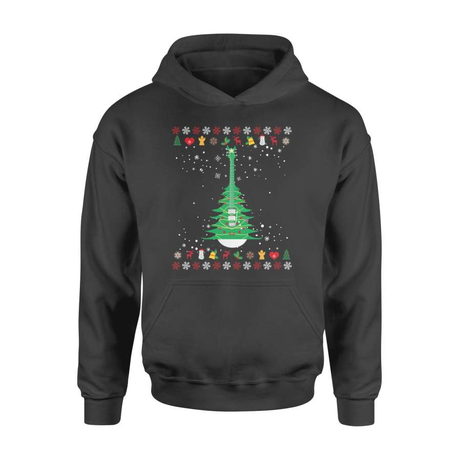 Christmas Gift Idea A Guitar Made From A Christmas Tree Surrounded By Snowflakes Holly Reindeer Snowmen And Church Bells – Standard Hoodie
