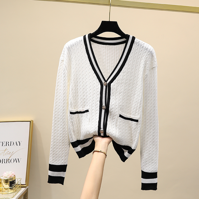 Black White Spring Autumn Winter Knitted Vintage Cardigan Fashion Woman Elegant Women’S Sweaters 2022 Female alx