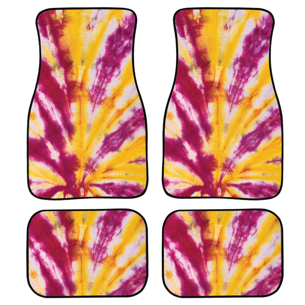 Red And Yellow Spider Tie Dye Print Front And Back Car Floor Mats, Front Car Mat