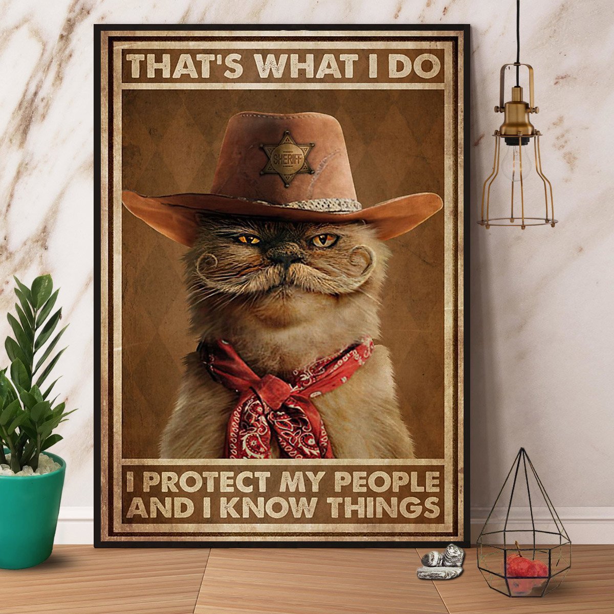 Cat Sheriff I Protect My People Cowboy Hat Vintage  Poster No Frame Matte Canvas