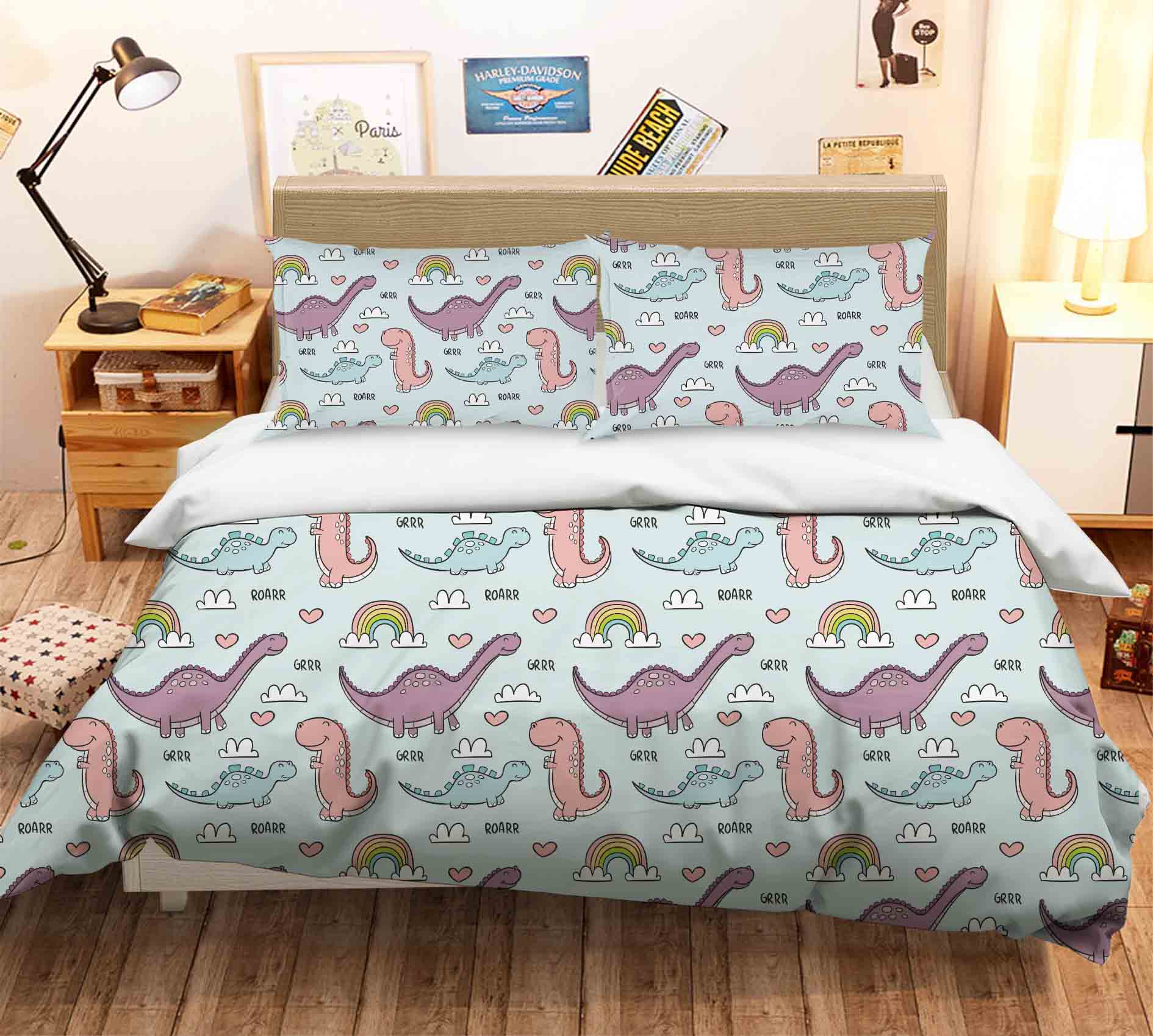 3D Dinosaur Green Quilt Cover Set Bedding Set Pillowcases 82