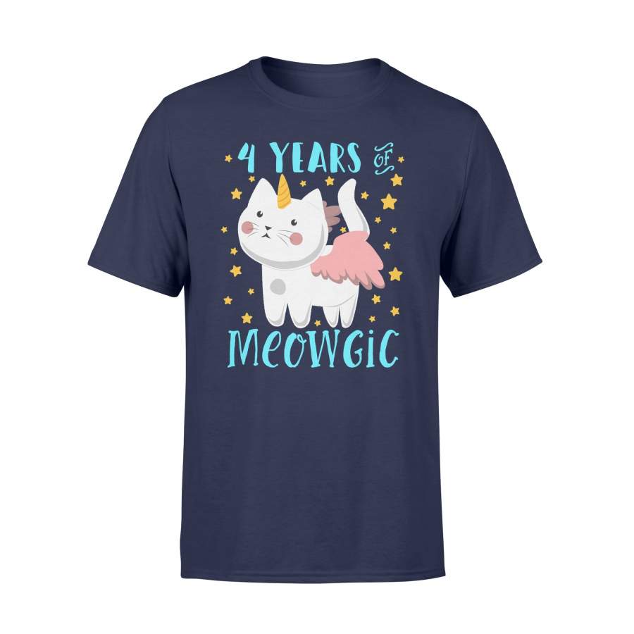 4 Years Of Meowgic Cat Unicorn 4th Birthday Girls T Shirt