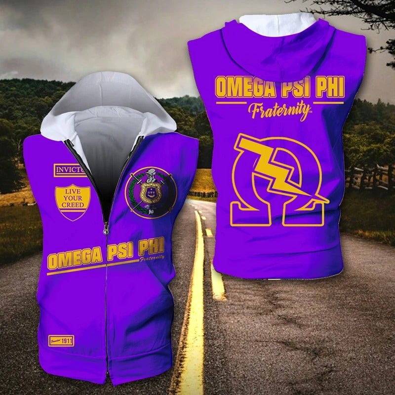 Fraternity Hoodie – Invictus Live Your Creed Omega Psi Phi Zipper Sleeveless Hoodie