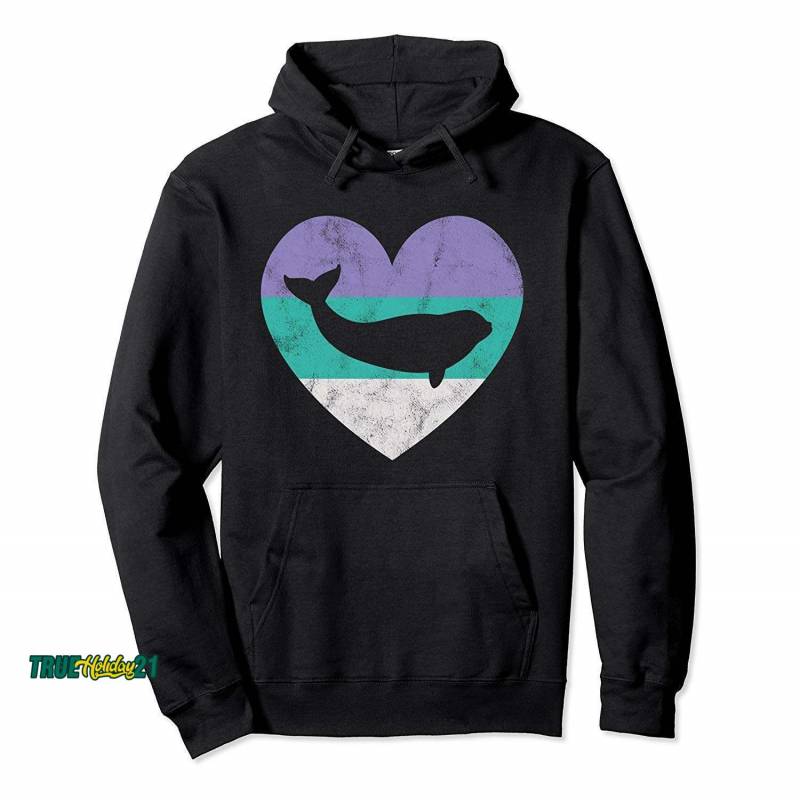 Beluga Whale Gift For Women & Girls Retro Cute Pullover Hoodie