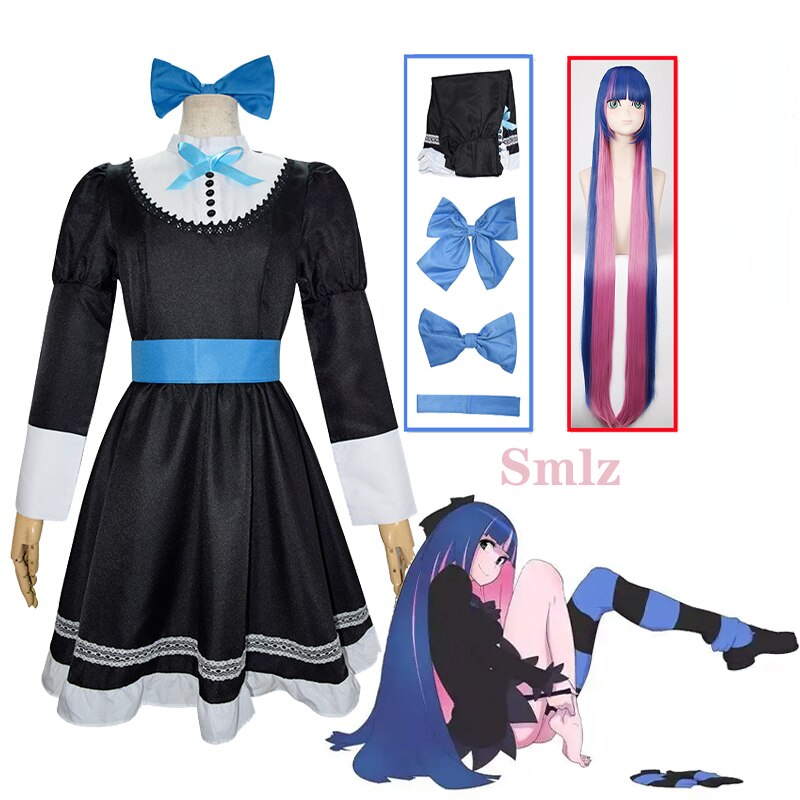 Anime Panty & Stocking with Garterbelt Cosplay Heroine Anarchy Stocking Cosplay Costume Black Dress Panty Stocking Wig alx